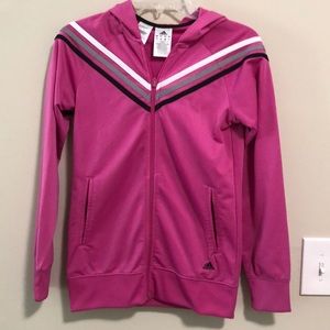Girls adidas Hoodie Jacket Top Zip up SZ L Pink